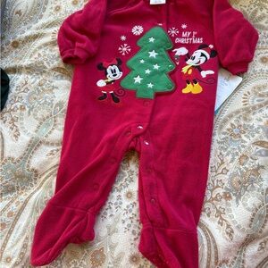 Disney My First Christmas Festive Red One Piece Footie